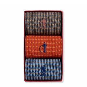 NIB London Sock Company Large Houndstooth Dress Socks Set Gray Black Orange Blue
